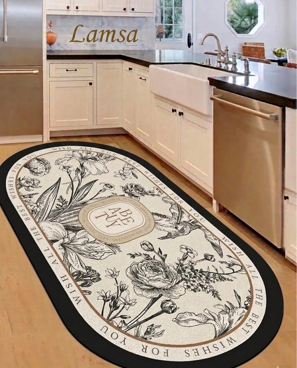 Printed Oval Kitchen Mat – Modern Design, Anti-Skid & Thick